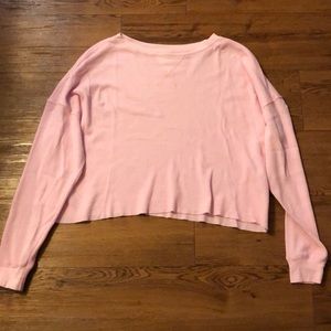 Pink Cropped Thermal Shirt